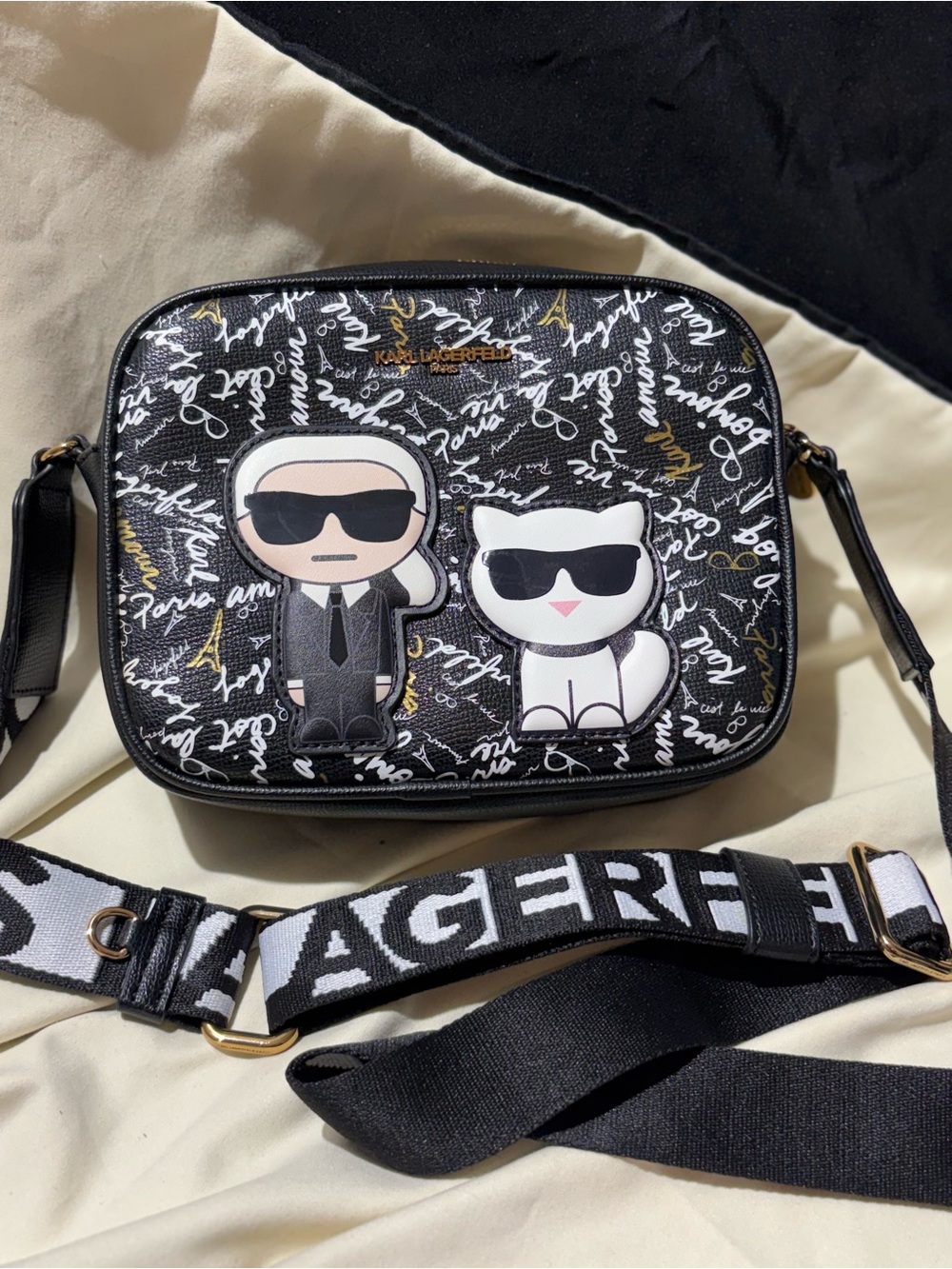 Karl Lagerfeld Black Graphic Character Crossbody Bag